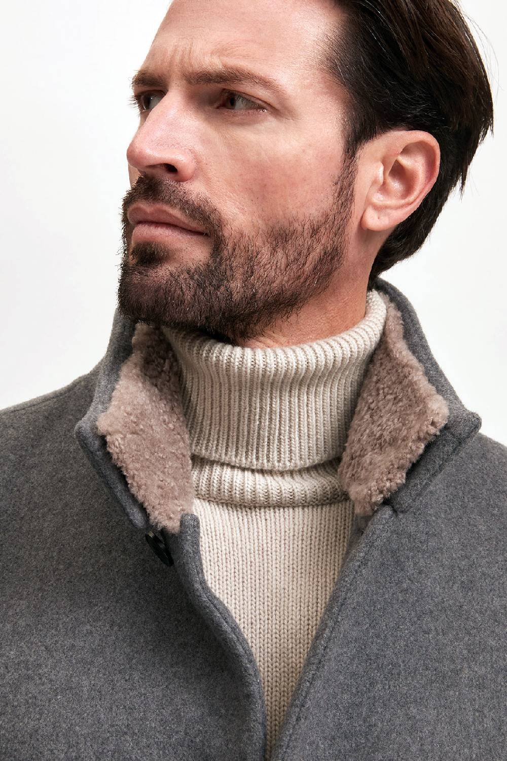 Manzoni 24 Cappotto in lana con collo in montone curly Saldi Di Fabbrica