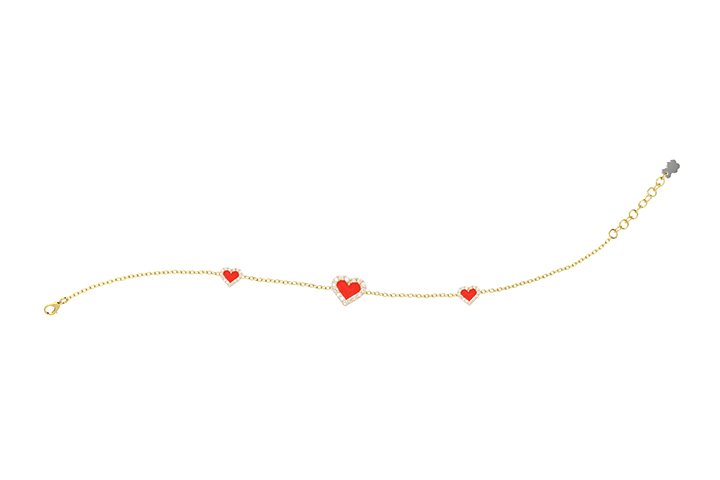 Nanán Bracciale Cuori Rossi Argento Comprare a buon mercato
