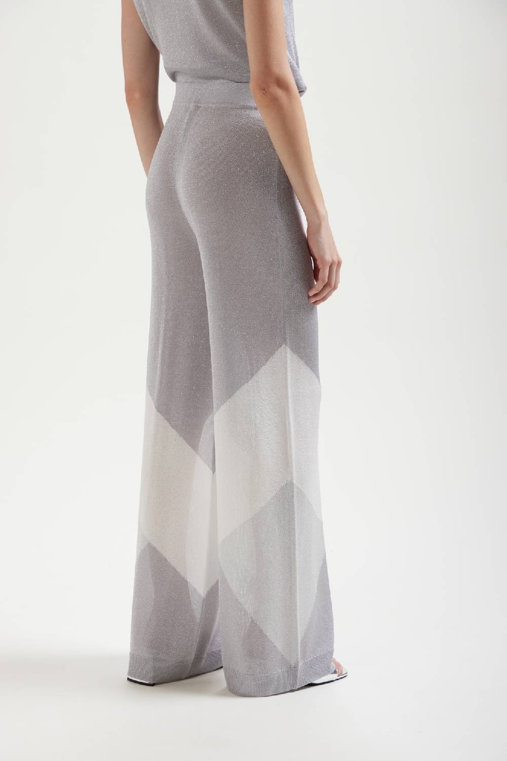 Kangra Cashmere Pantalone Ampio in Lurex Con Intarsio Geometrico In Linea