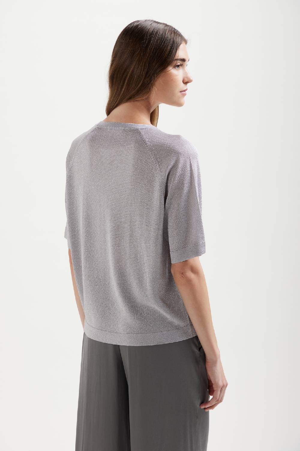 Kangra Cashmere Girocollo Raglan In Lurex Manica Gomito Qualità
