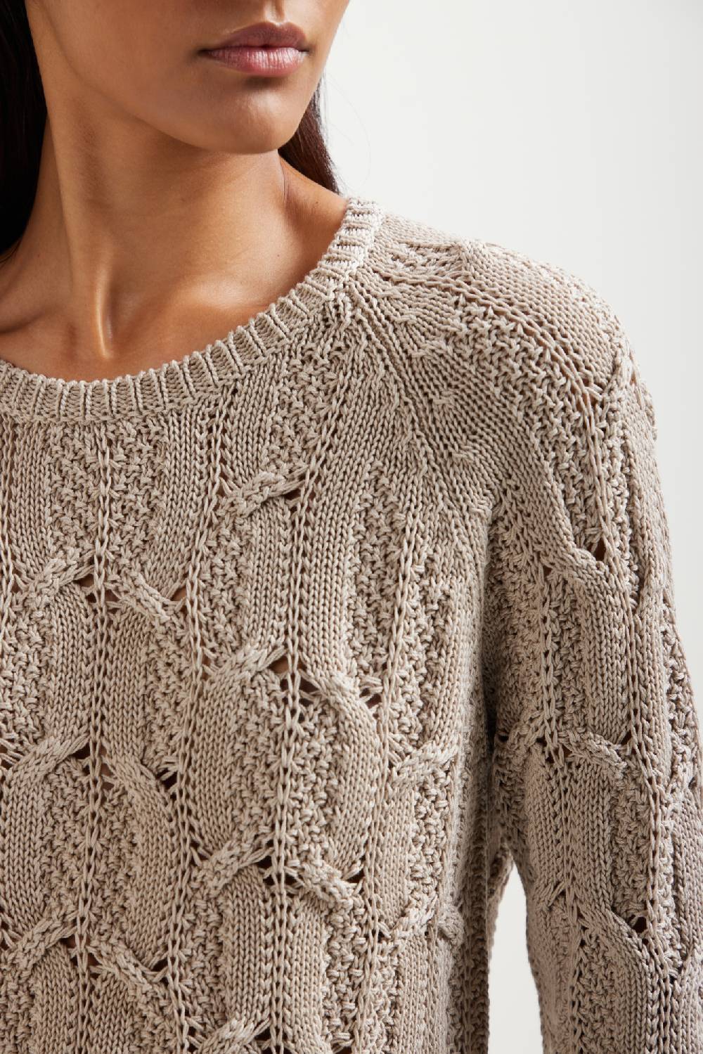 Kangra Cashmere Maglia Girocollo Manica Raglan Con Motivo Di Trecce Pezzi Unici