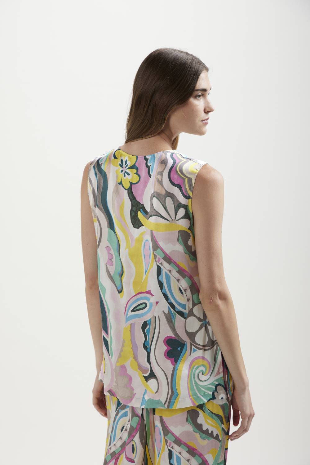 Kangra Cashmere Smanicato Stampato Scollo V Con Spacchi In Viscosa Shopping Online