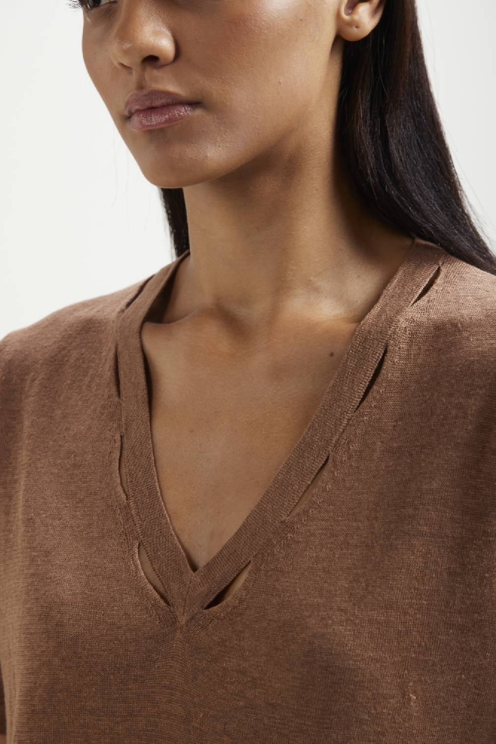 Kangra Cashmere Scollo V In Lino con Buchi Nello Scollo Affare Del Giorno