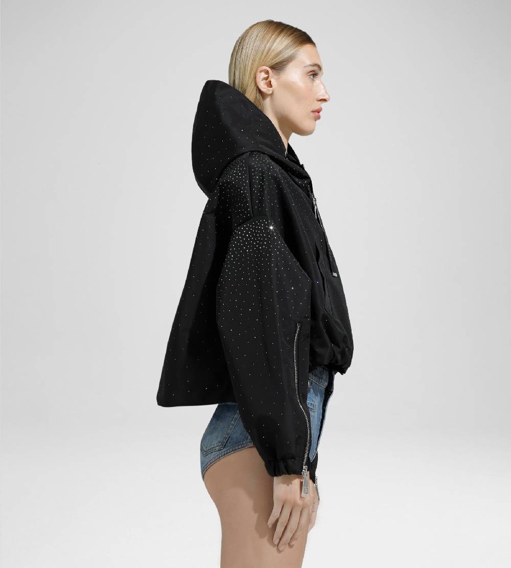 Khrisjoy KHRIS CROP WINDBREAKER STRASS BLACK Prezzo Ridotto