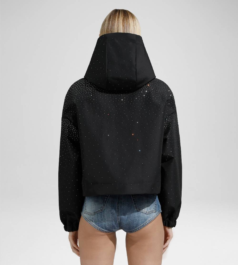 Khrisjoy KHRIS CROP WINDBREAKER STRASS BLACK Prezzo Ridotto