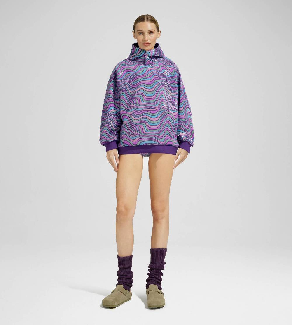 Khrisjoy WAVE PAILLETTES HOODIE MIX GRAPE Vendita Economica