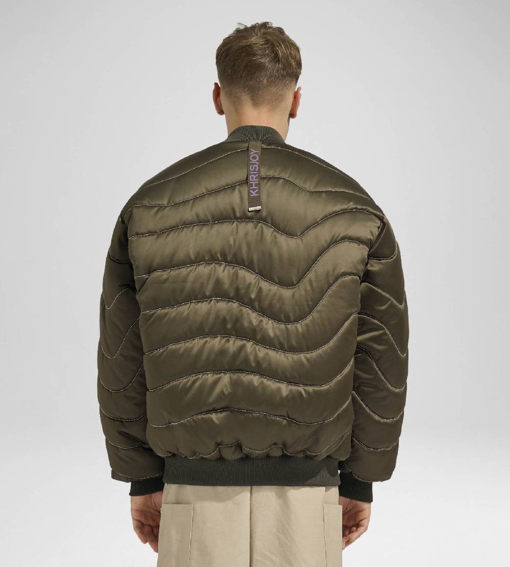 Khrisjoy BOMBER SATIN WAVE CHAINS OLIVE GREEN Prezzo Ridotto
