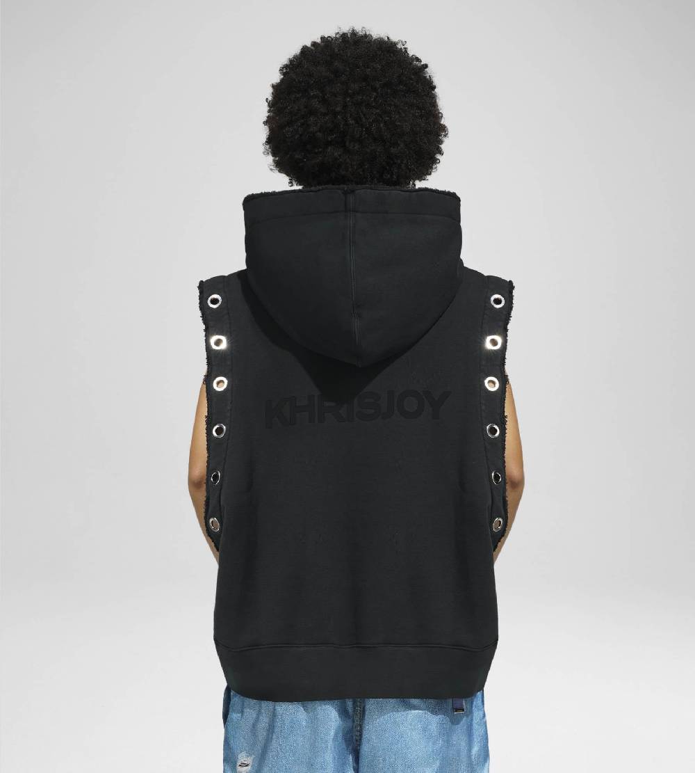 Khrisjoy HOODIE VEST EYELETS BLACK Spedizione Gratuita