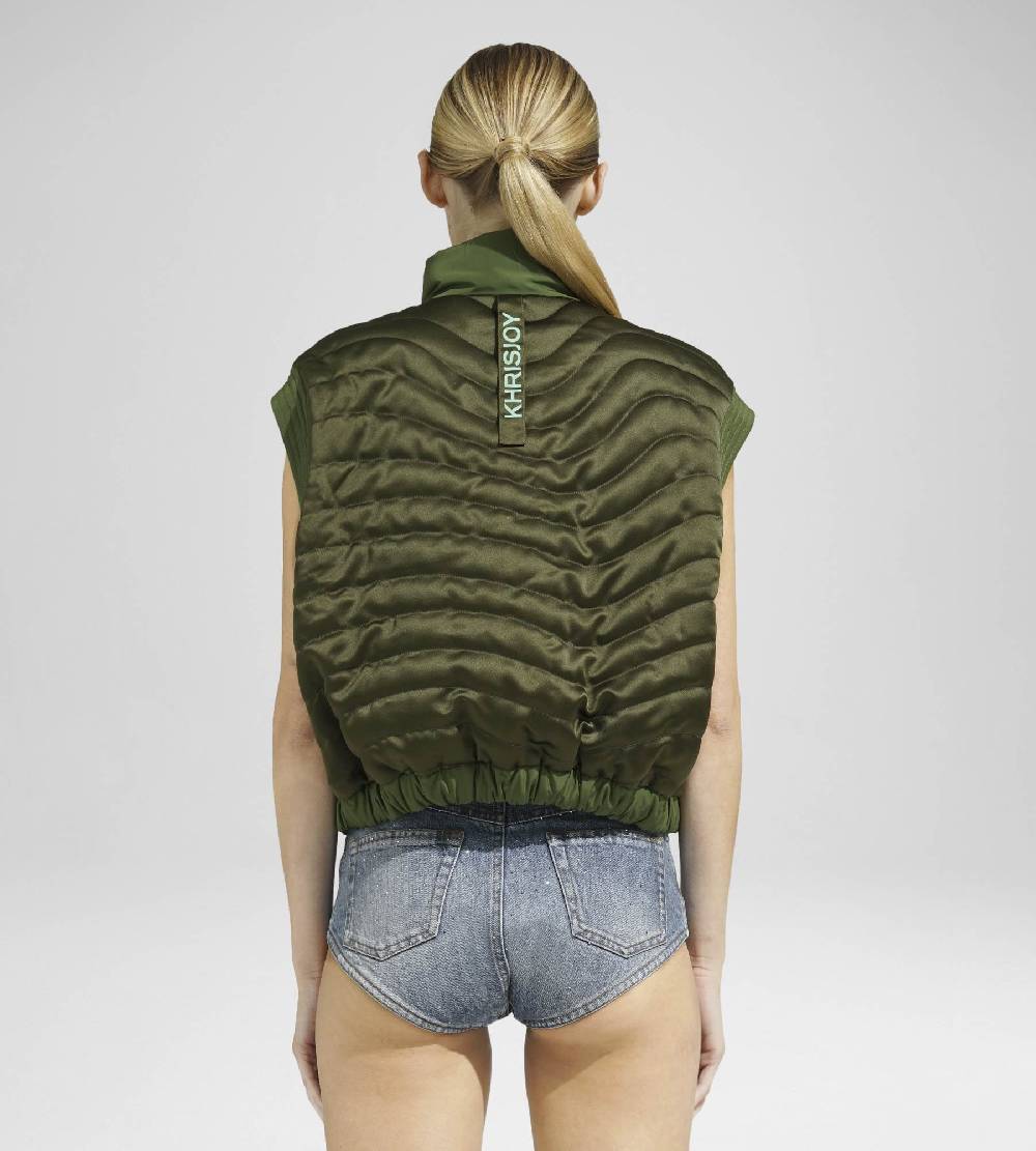 Khrisjoy JOY SATIN CROPPED VEST OLIVE GREEN Sconto