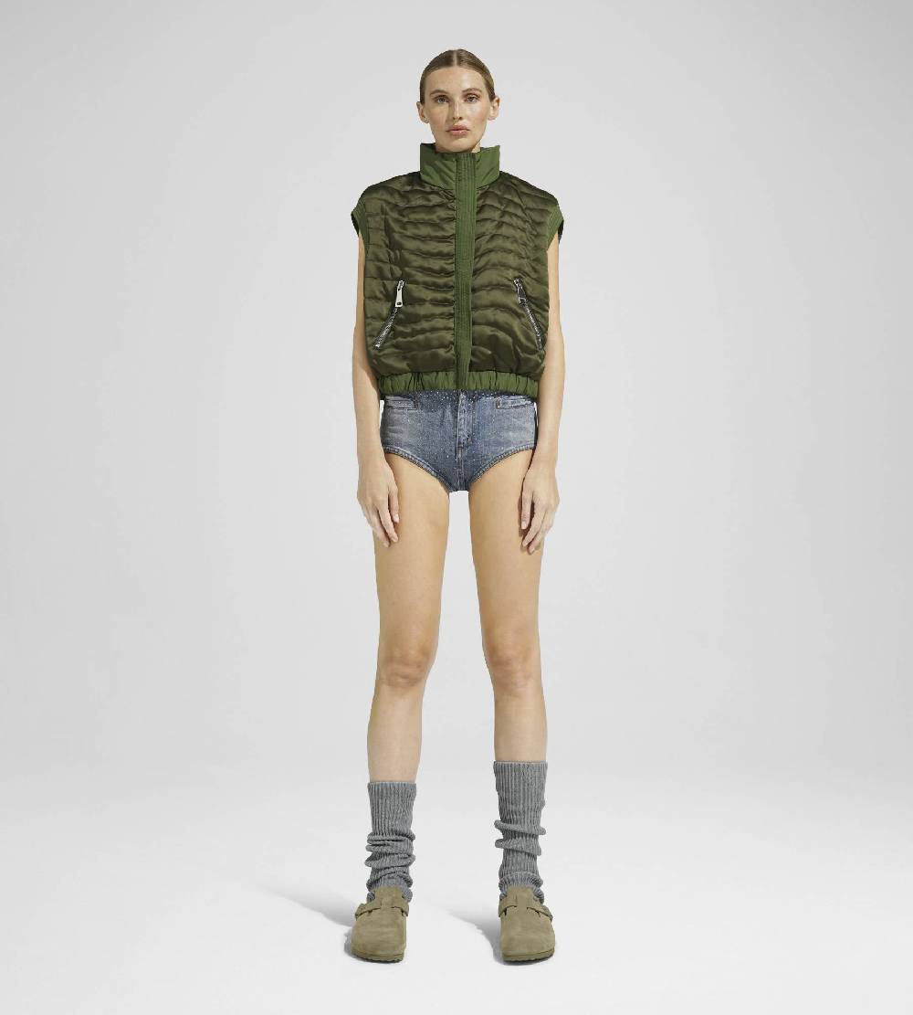 Khrisjoy JOY SATIN CROPPED VEST OLIVE GREEN Sconto