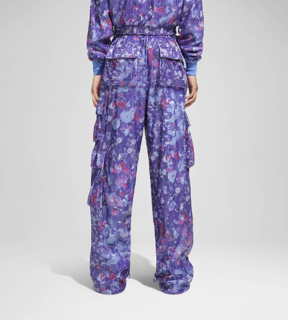 Khrisjoy PANTS MULTIPOCKET PAILLETTES FLOWERS UPSIDE DOWN GRAPE Outlet