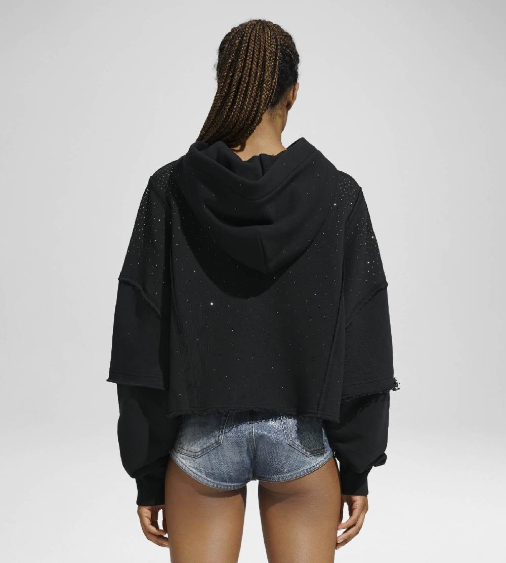 Khrisjoy HOODIE CROP DOUBLE POCKETS STRASS BLACK Saldi