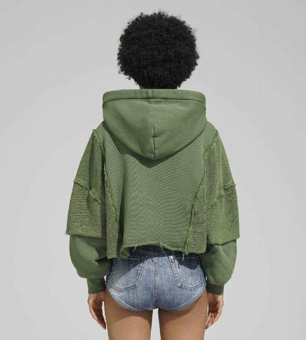 Khrisjoy HOODIE CROP DOUBLE POCKETS OLIVE GREEN Negozio