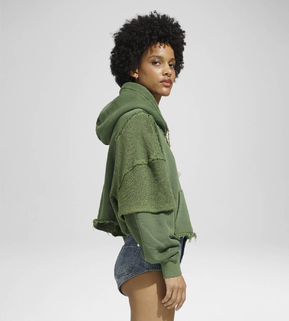 Khrisjoy HOODIE CROP DOUBLE POCKETS OLIVE GREEN Spedizione Gratuita