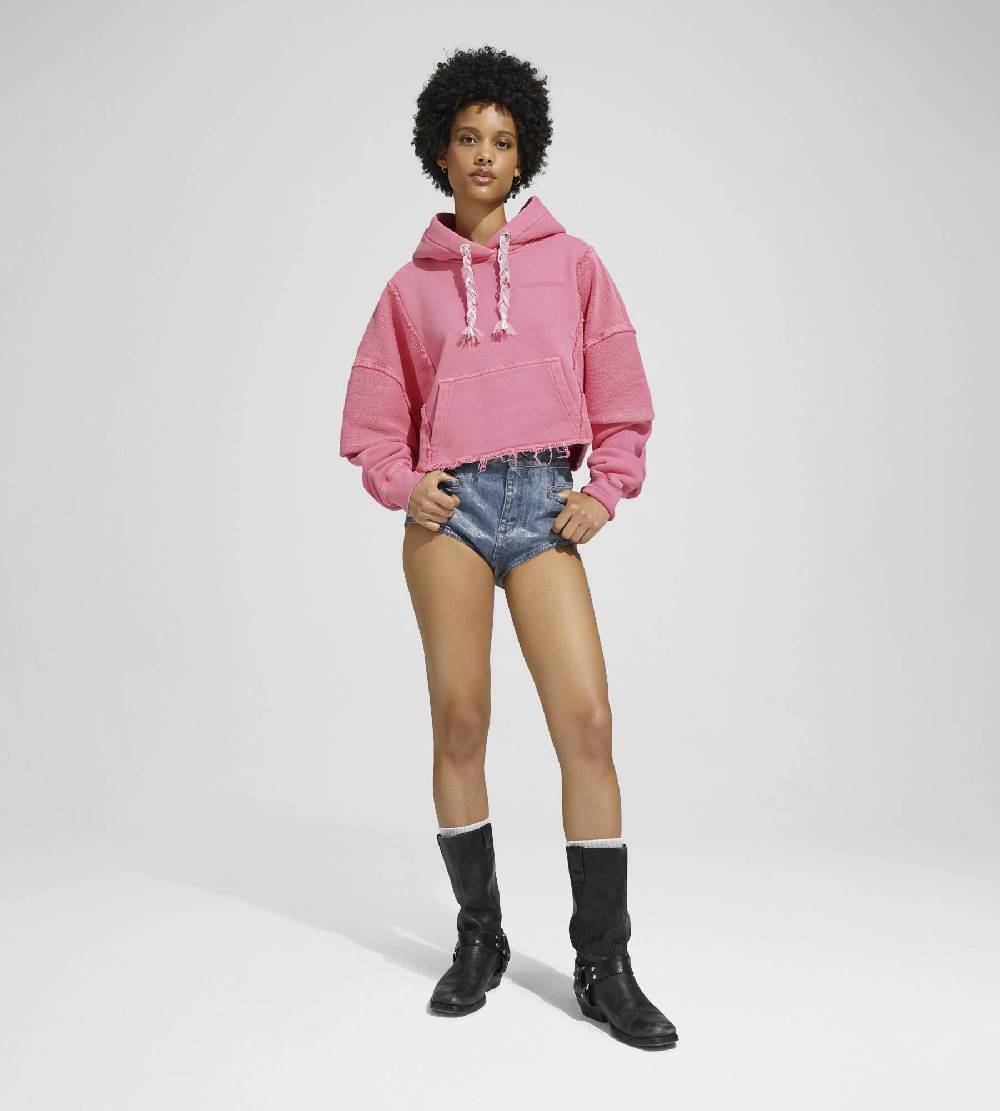 Khrisjoy HOODIE CROP DOUBLE POCKETS CANDY PINK Pezzi Unici