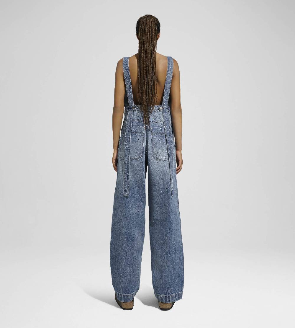 Khrisjoy SALOPETTE DENIM STRASS MEDIUM DENIM MULTICOLOR In vendita