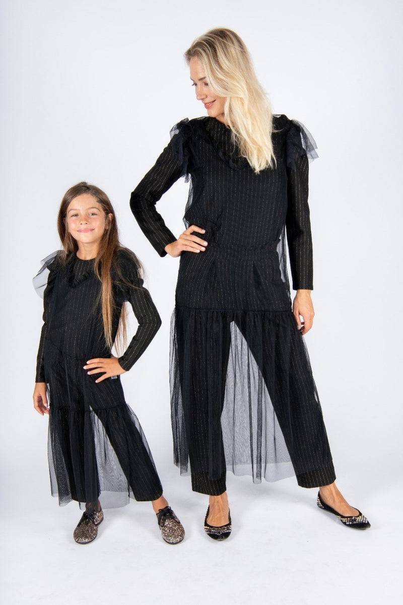 Olive E Miele MiniMe t-shirt Beth + pantalone Gertie gessato lurex + abito Mabel 2025