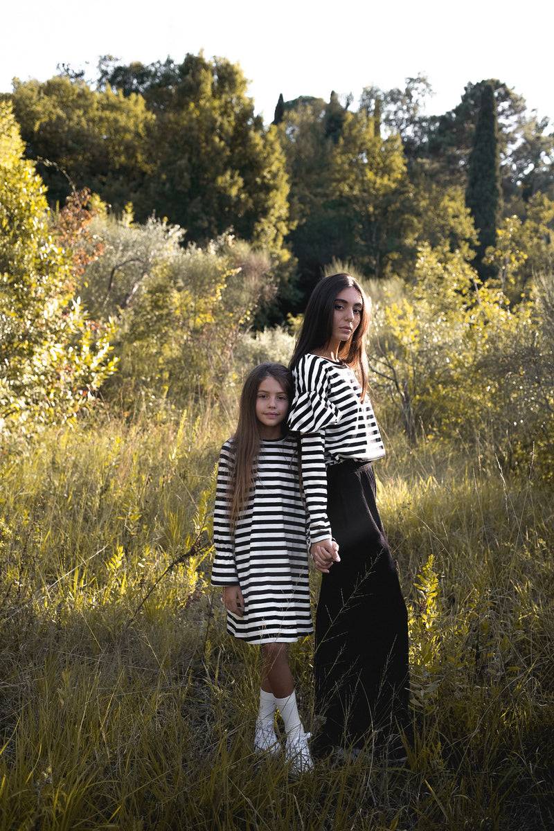 Olive E Miele ABITO CAROL RIGHE BIANCO-NERO Spedizione Gratuita