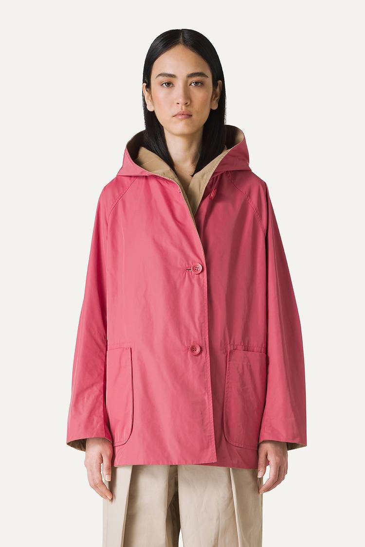Oof Wear IMPERMEABILE REVERSIBILE CON CAPPUCCIO IN NYLON MEMORY 9411 - ROSA ANTICO/BEIGE Sottocosto