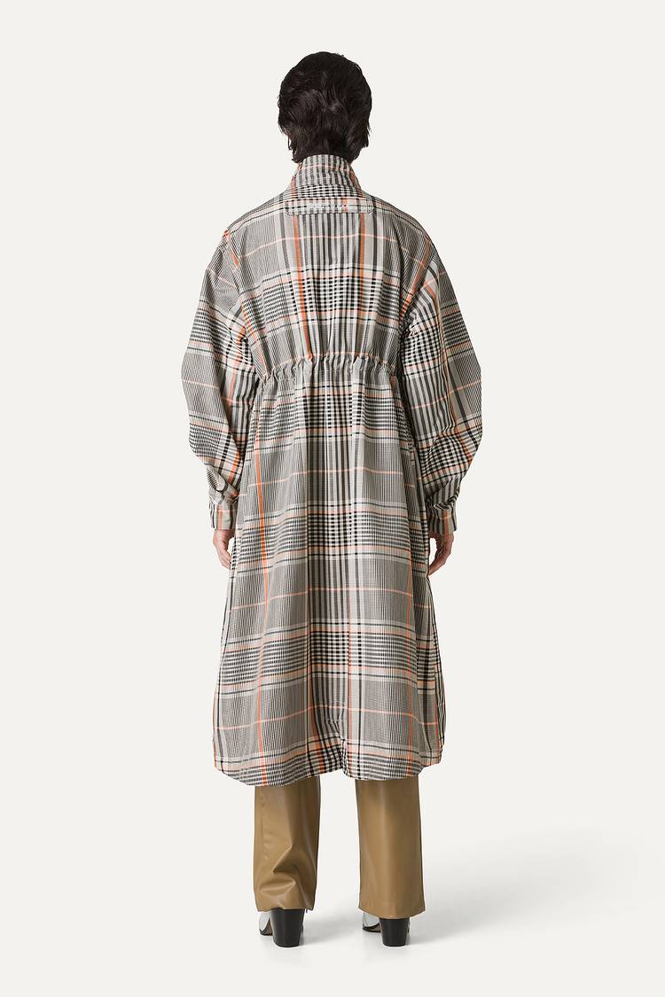 Oof Wear PARKA LUNGO OVER IN NYLON MEMORY CON DISEGNO CHECK 9211 - ARANCIO/CREMA Offerta