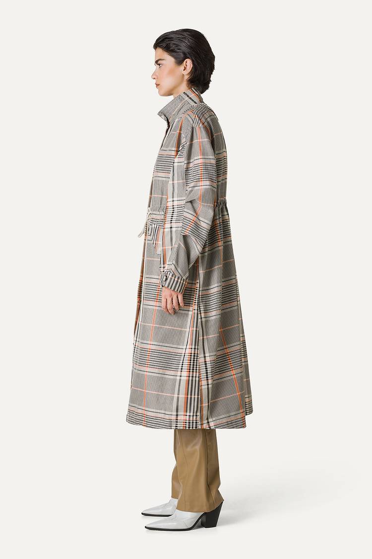 Oof Wear PARKA LUNGO OVER IN NYLON MEMORY CON DISEGNO CHECK 9211 - ARANCIO/CREMA Offerta