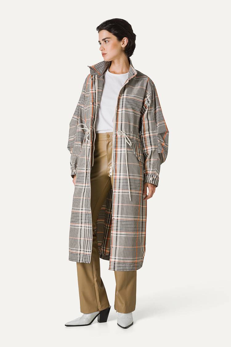 Oof Wear PARKA LUNGO OVER IN NYLON MEMORY CON DISEGNO CHECK 9211 - ARANCIO/CREMA Offerta