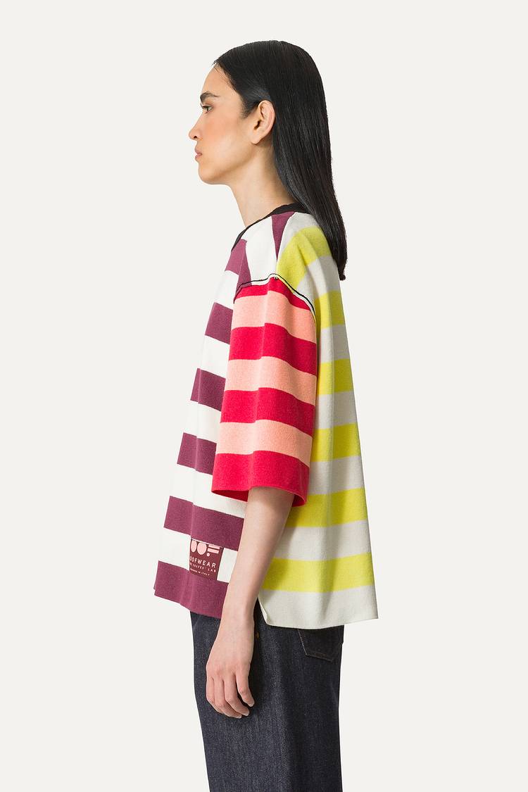 Oof Wear T-SHIRT A RIGHE COLORATE IN COTONE 4055 - PANNA/BORDEAUX Offerte