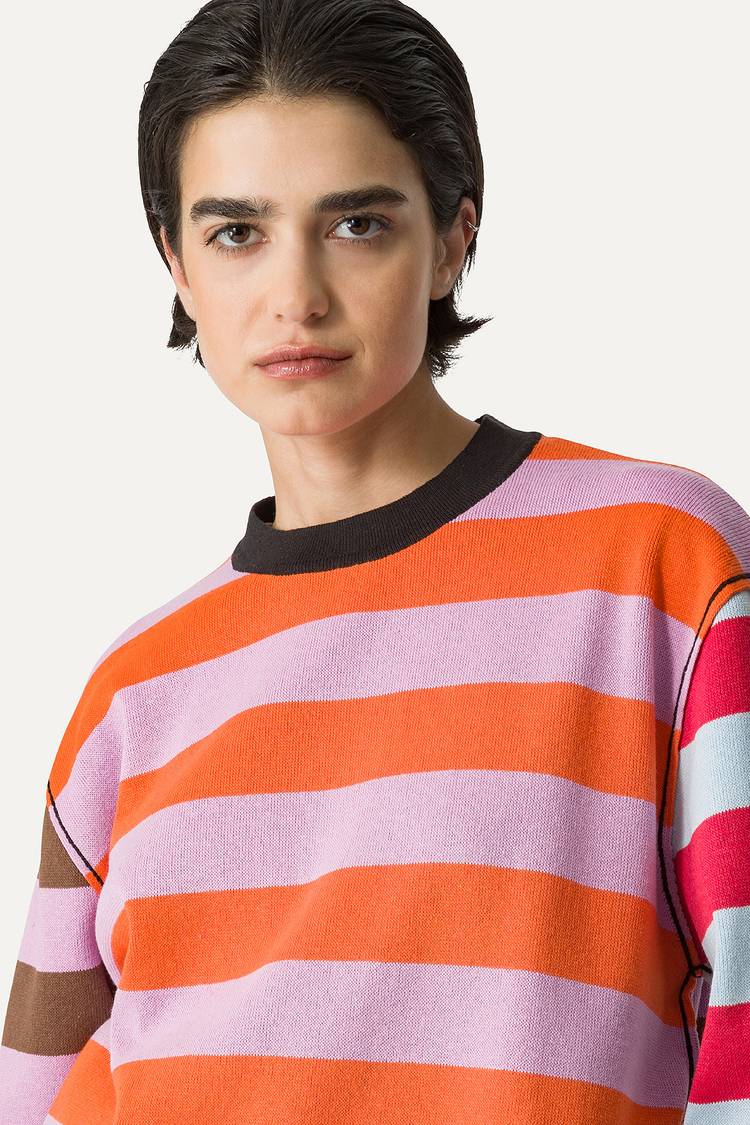 Oof Wear T-SHIRT A RIGHE COLORATE IN COTONE 4055 - LILLA/ARANCIO Hotsell