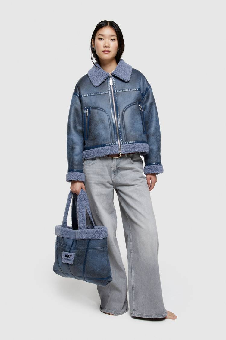 Oof Wear GIACCA CORTA REVERSIBILE 9262 IN ECO-MONTONE - CERULEO/CARTA DA ZUCCHERO Spedizione Gratuita