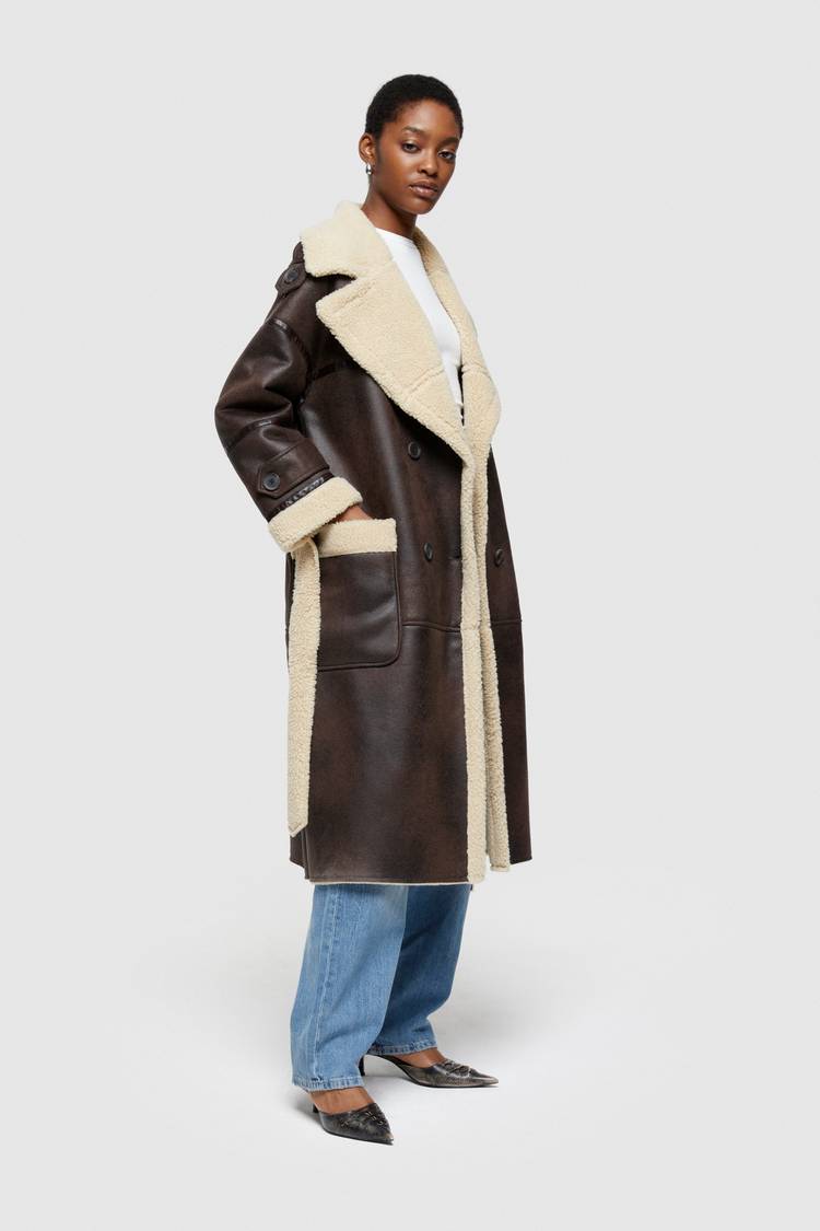 Oof Wear CAPPOTTO LUNGO REVERSIBILE 9263 IN ECO-MONTONE - MARRONE/CREMA Pezzi Unici
