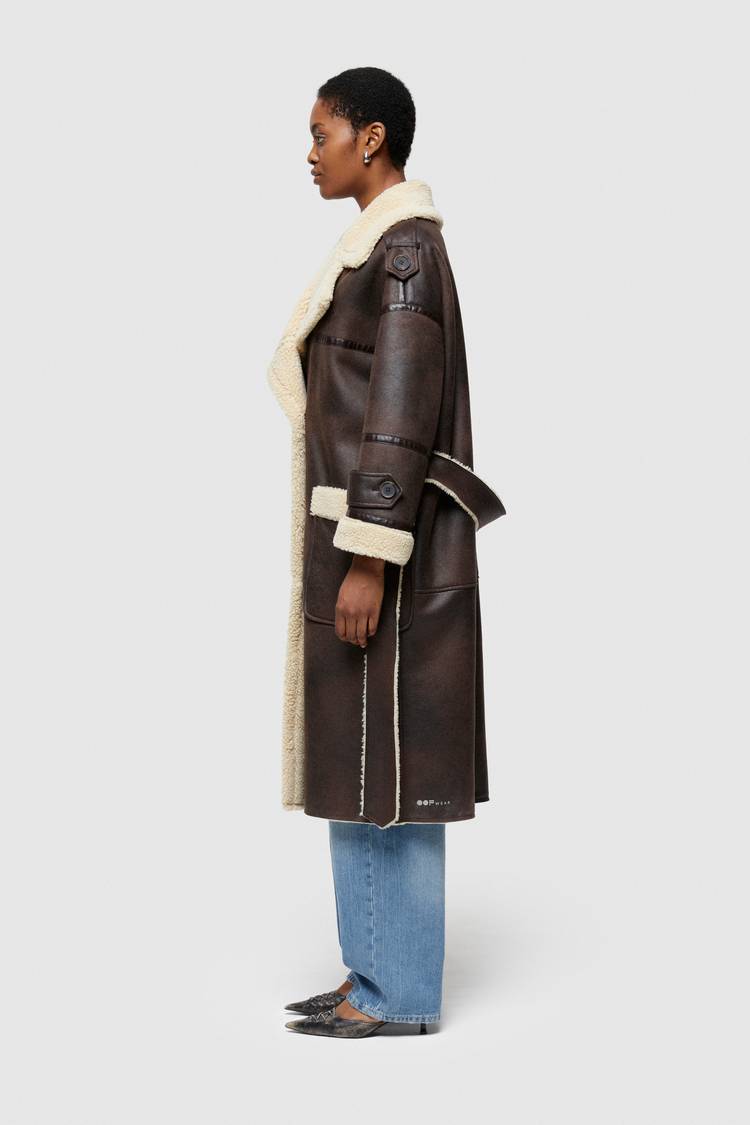 Oof Wear CAPPOTTO LUNGO REVERSIBILE 9263 IN ECO-MONTONE - MARRONE/CREMA Pezzi Unici