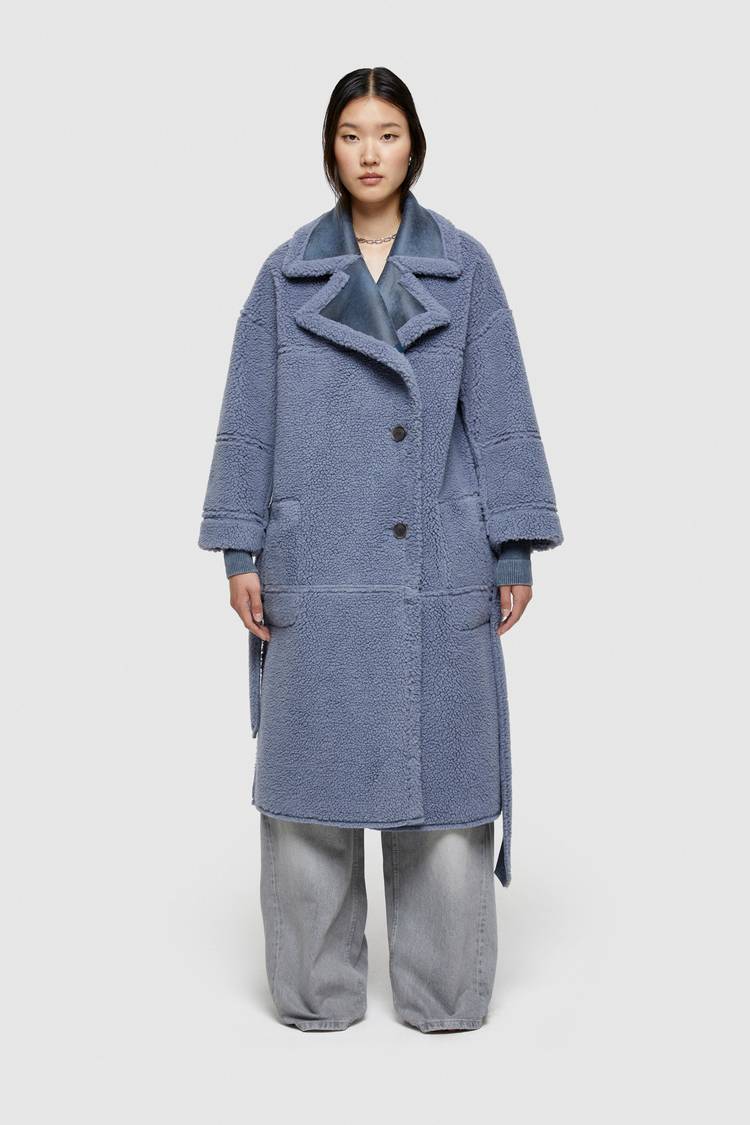 Oof Wear CAPPOTTO LUNGO REVERSIBILE 9263 IN ECO-MONTONE - CERULEO/CARTA DA ZUCCHERO Qualità Garantita