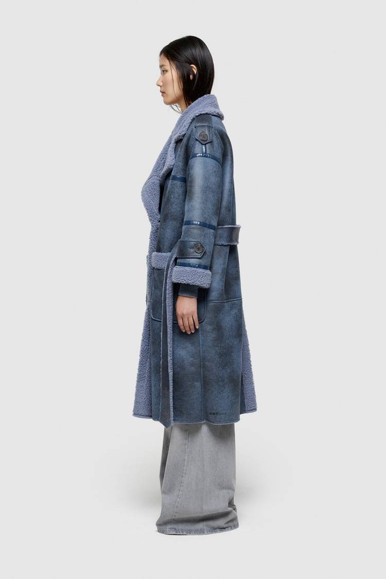 Oof Wear CAPPOTTO LUNGO REVERSIBILE 9263 IN ECO-MONTONE - CERULEO/CARTA DA ZUCCHERO Qualità Garantita