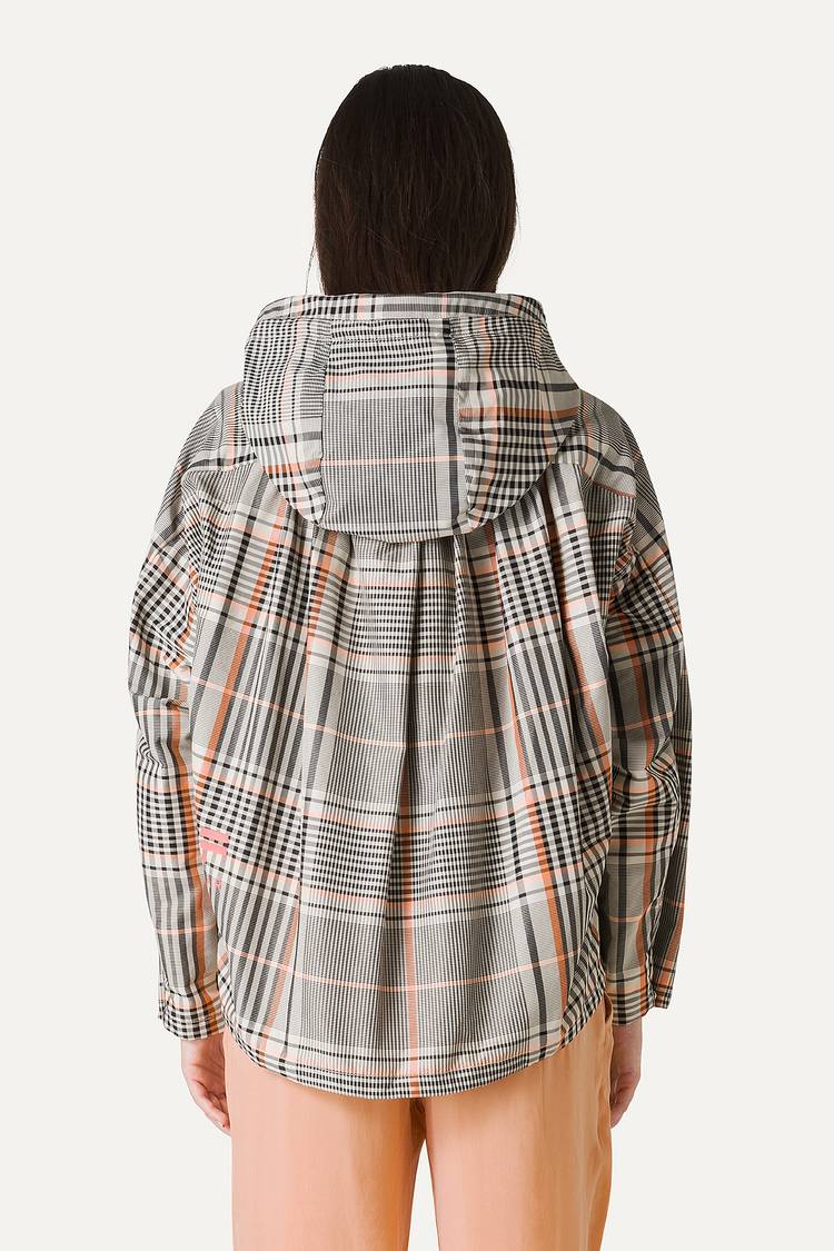 Oof Wear GIACCA CORTA IN NYLON MEMORY CON ARRICIO SULLA SCHIENA A DISEGNO CHECK 9139 - ARANCIO/CREMA Presa