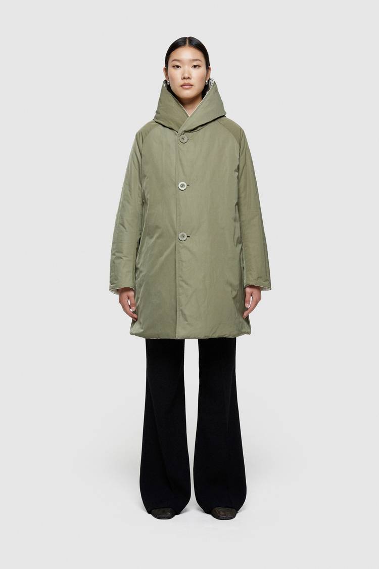 Oof Wear IMPERMEABILE REVERSIBILE 9410 IN NYLON MEMORY CON CAPPUCCIO - PANNA/VERDE MILITARE Vendita Calda