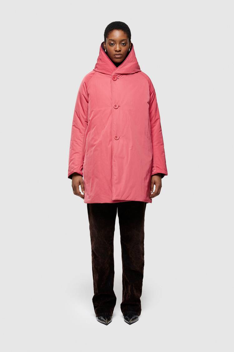 Oof Wear IMPERMEABILE REVERSIBILE 9410 IN NYLON MEMORY CON CAPPUCCIO - PRUGNA/DUST ROSE Saldi Di Fabbrica