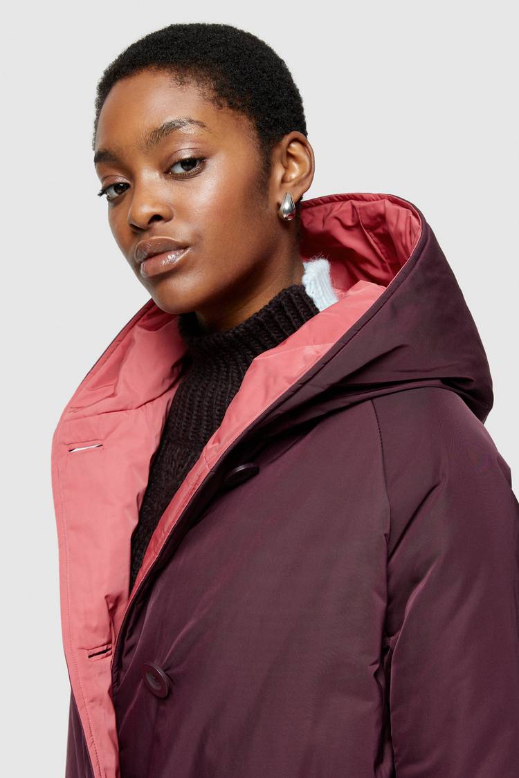 Oof Wear IMPERMEABILE REVERSIBILE 9410 IN NYLON MEMORY CON CAPPUCCIO - PRUGNA/DUST ROSE Saldi Di Fabbrica
