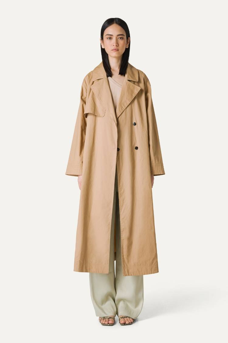 Oof Wear TRENCH LUNGO IN GABARDINA DI COTONE LEGGERO 9203 - NATURALE Promozione