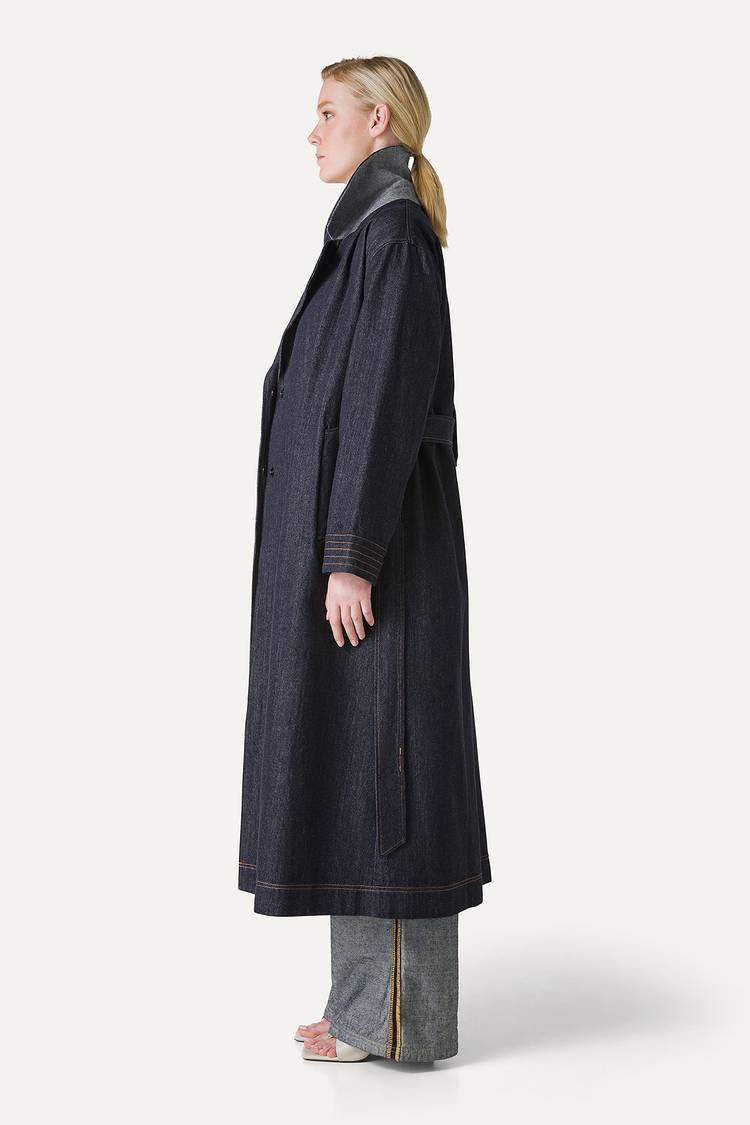 Oof Wear TRENCH LUNGO IN DENIM LAVATO 9203 - BLU SCURO Spedizione Gratuita