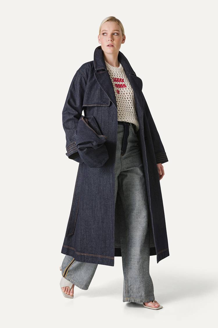 Oof Wear TRENCH LUNGO IN DENIM LAVATO 9203 - BLU SCURO Spedizione Gratuita