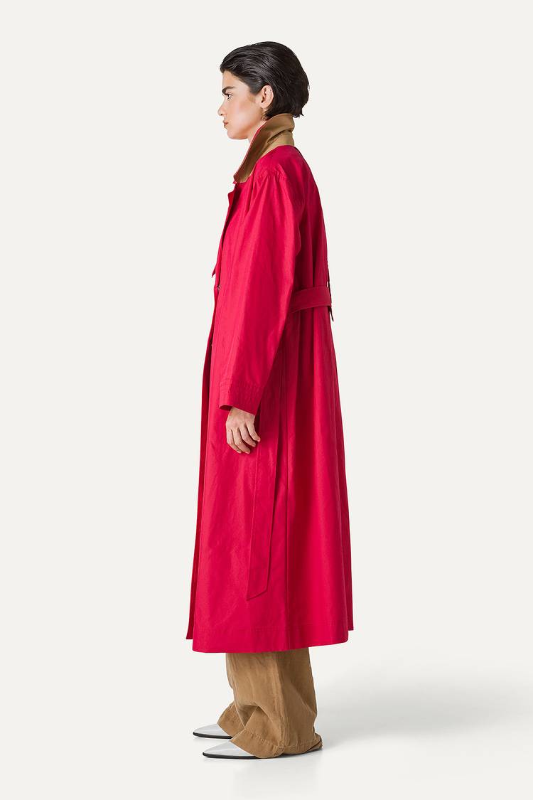 Oof Wear TRENCH LUNGO IN GABARDINA DI COTONE LEGGERO 9203 - LAMPONE Consegna Veloce