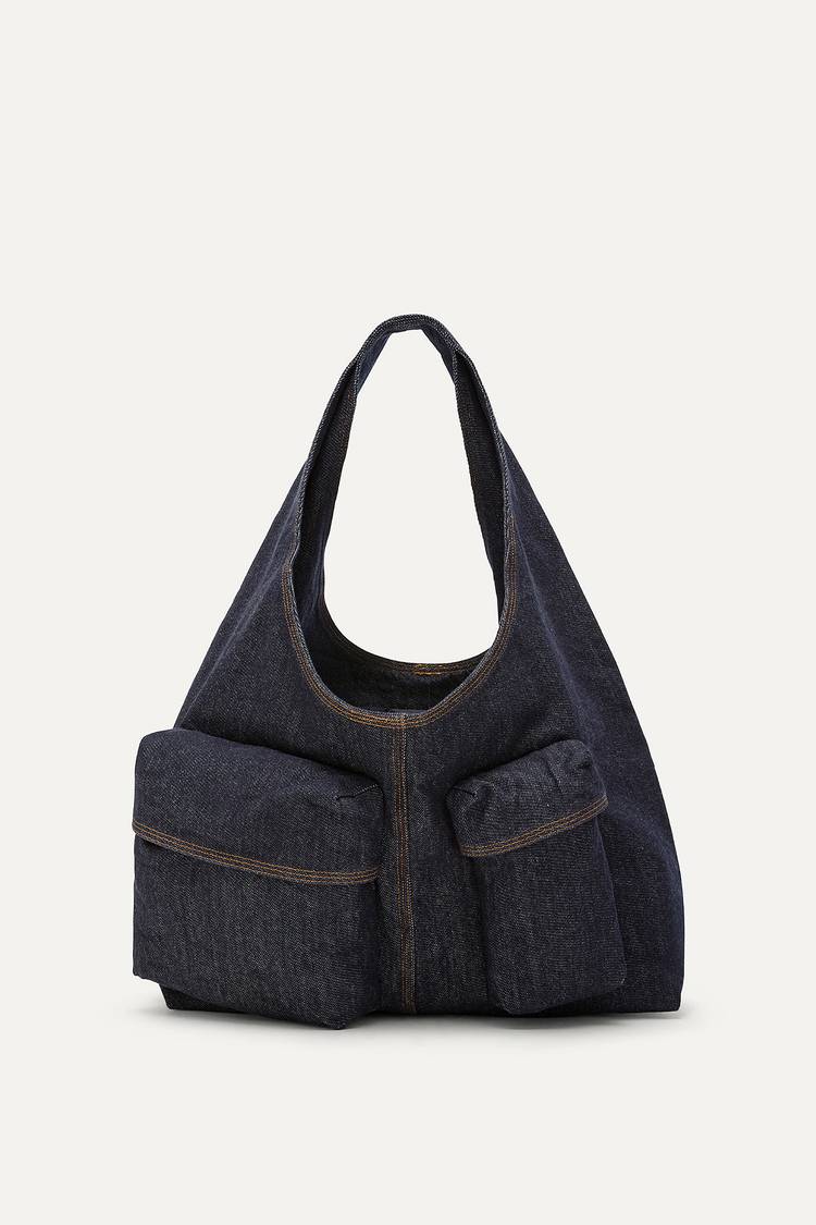Oof Wear BORSA CON TASCHE IN DENIM LAVATO 3085 - BLU SCURO Qualità Garantita