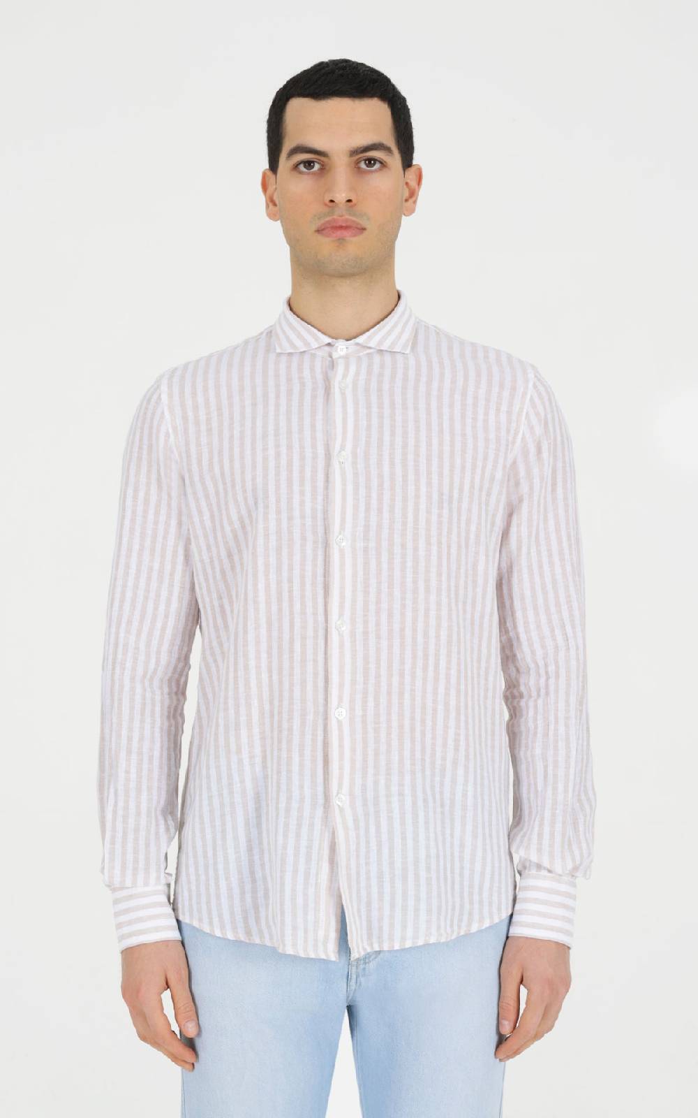 Outfit Italy Camicia francese in misto lino rigato In Saldo