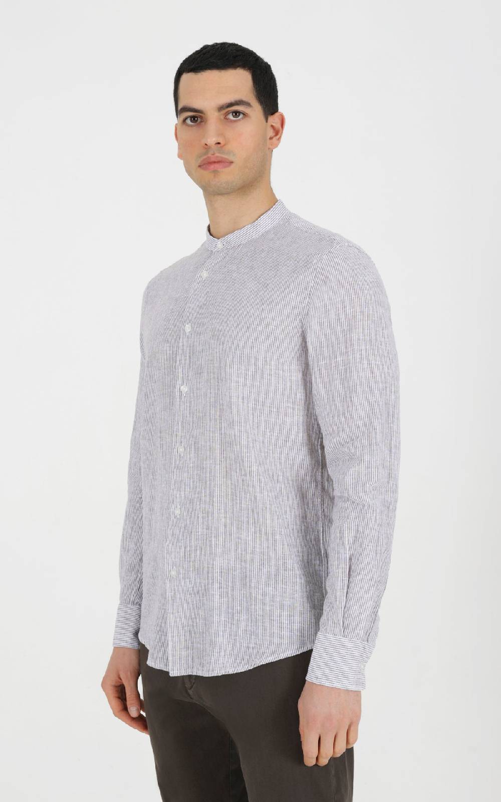 Outfit Italy Camicia coreana in misto lino rigato Nuova
