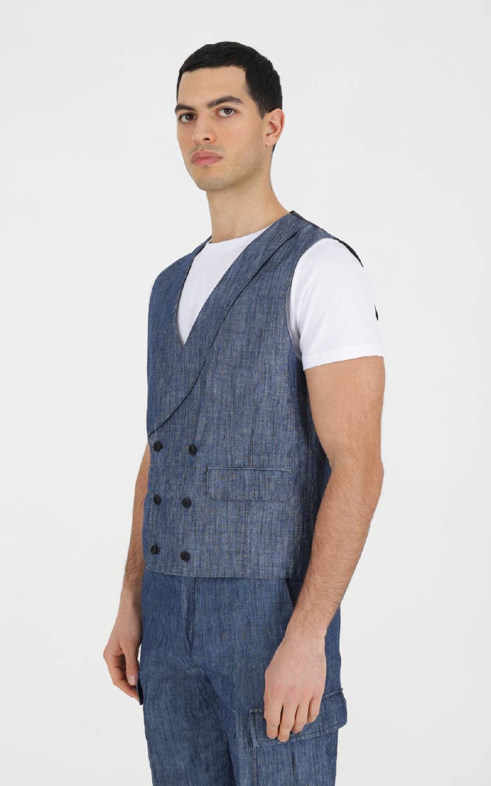 Outfit Italy Gilet doppiopetto in tessuto effetto denim Italia