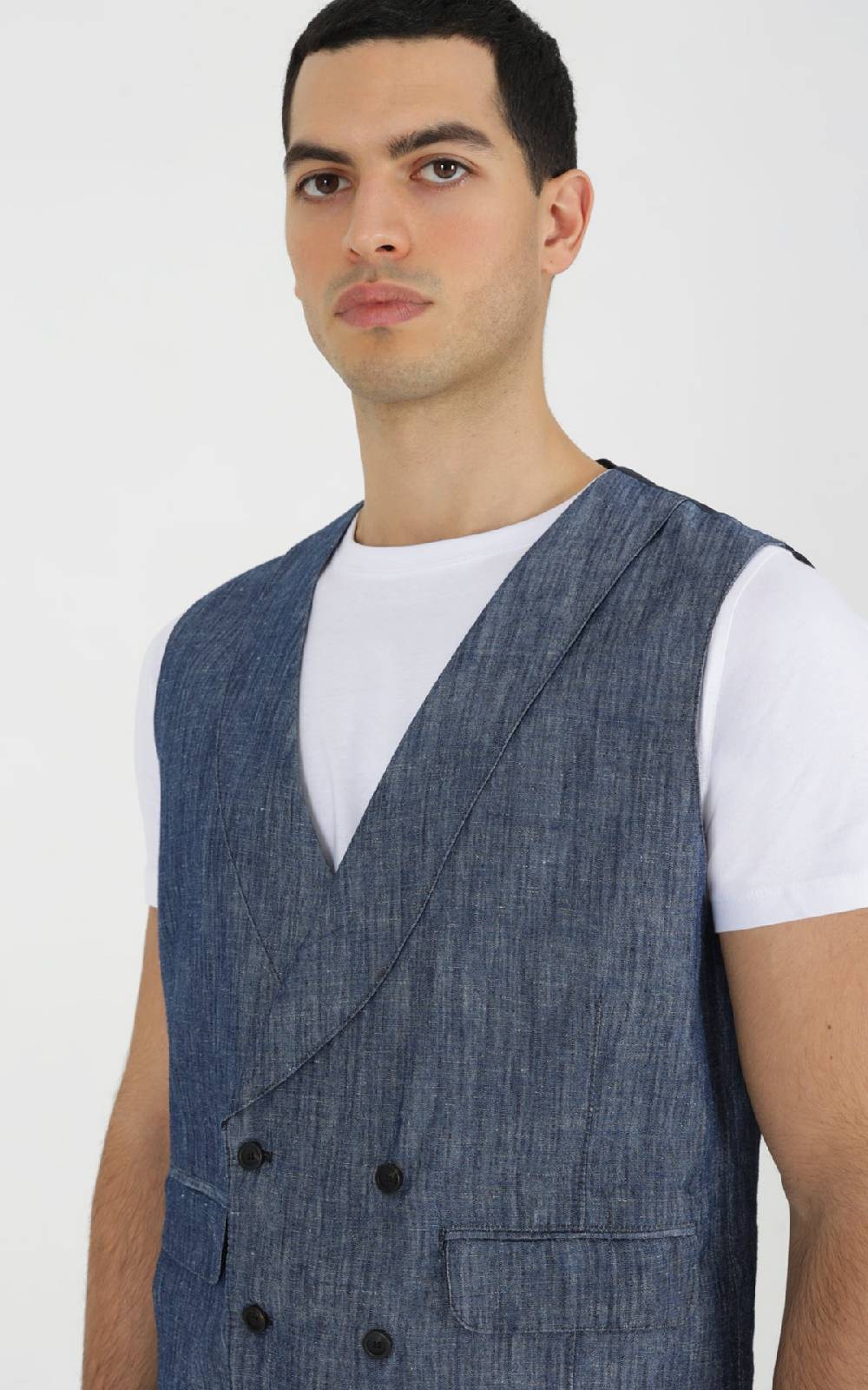 Outfit Italy Gilet doppiopetto in tessuto effetto denim Italia