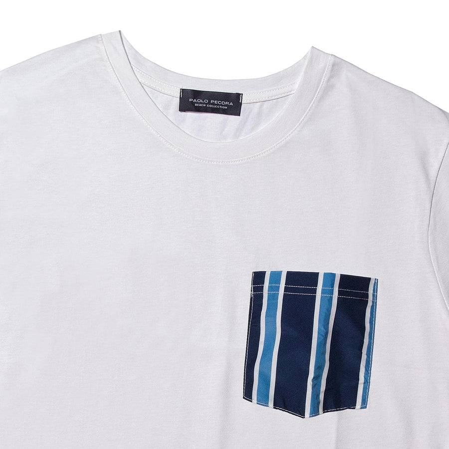 ﻿Paolo Pecora T-Shirt Bianca con Taschino A Righe Affare Del Giorno