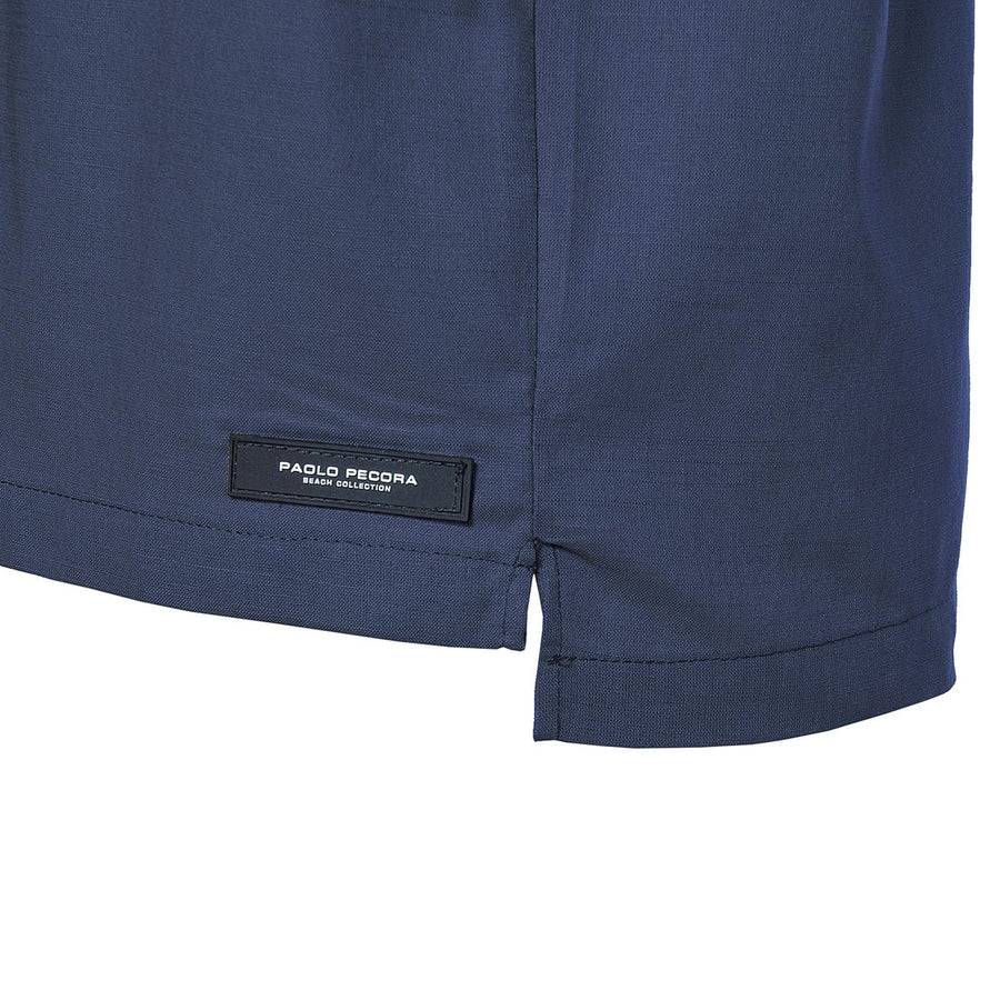 Paolo Pecora Camicia Regular in Lino Blue Navy con Bottoni Madreperla Prezzo Ridotto