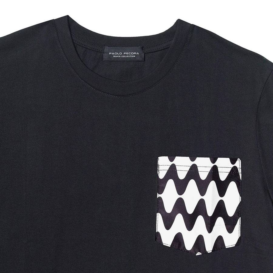 Paolo Pecora T-Shirt Girocollo Nera con Taschino Onda Outlet