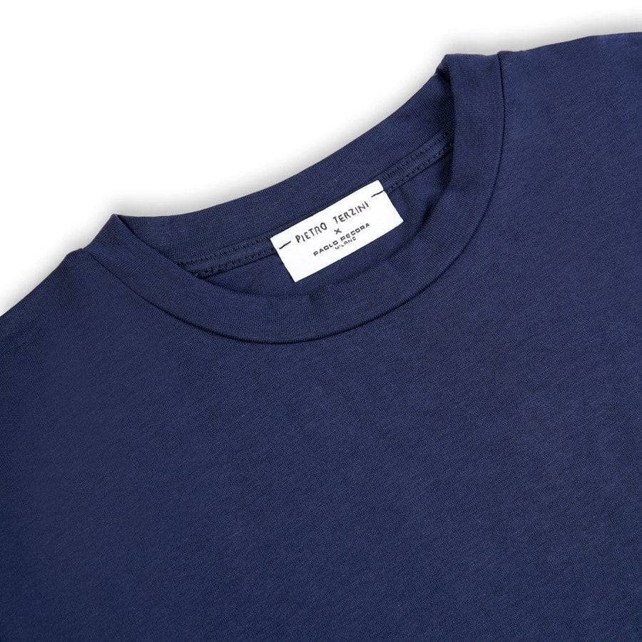 Paolo Pecora T-shirt in Jersey Blu Navy "Navicella Spaziale" by Pietro Terzini Vendita Economica